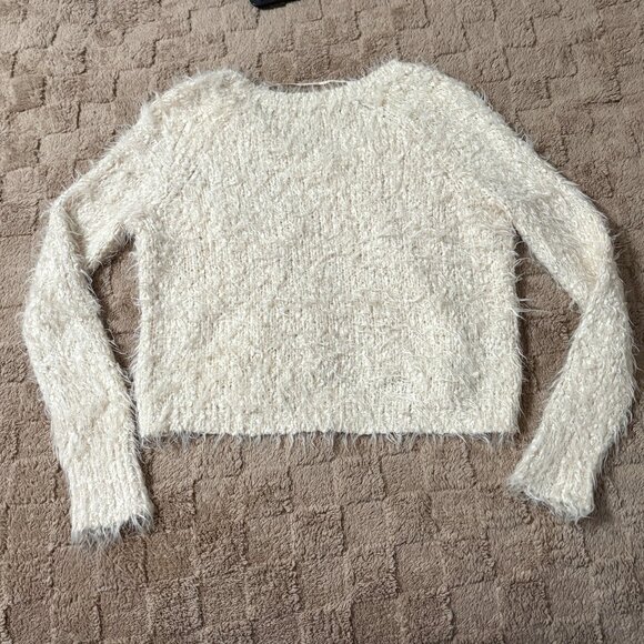 EXCELLENT Anthropologie Knitted & Knotted Ivory Fuzzy Snowfrost Sweater XS - Picture 4 of 12